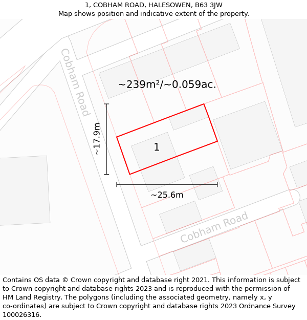 1, COBHAM ROAD, HALESOWEN, B63 3JW: Plot and title map