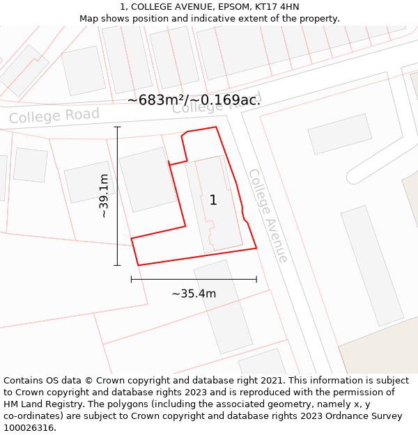 1, COLLEGE AVENUE, EPSOM, KT17 4HN: Plot and title map