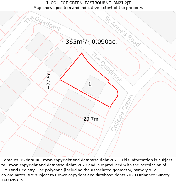 1, COLLEGE GREEN, EASTBOURNE, BN21 2JT: Plot and title map