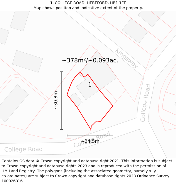 1, COLLEGE ROAD, HEREFORD, HR1 1EE: Plot and title map