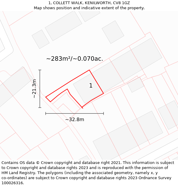 1, COLLETT WALK, KENILWORTH, CV8 1GZ: Plot and title map