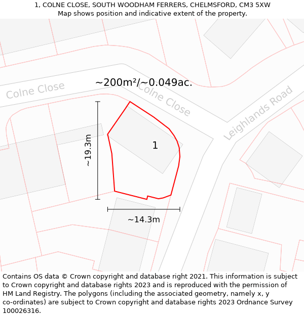 1, COLNE CLOSE, SOUTH WOODHAM FERRERS, CHELMSFORD, CM3 5XW: Plot and title map