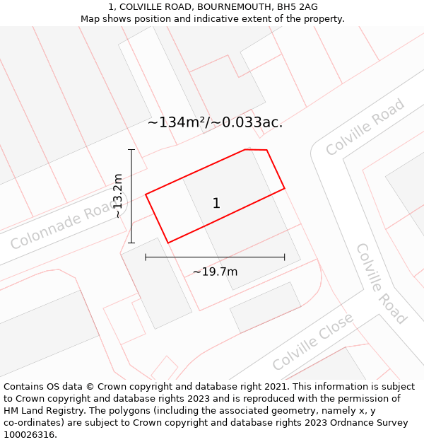 1, COLVILLE ROAD, BOURNEMOUTH, BH5 2AG: Plot and title map