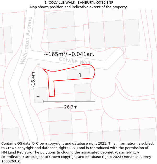 1, COLVILLE WALK, BANBURY, OX16 3NF: Plot and title map