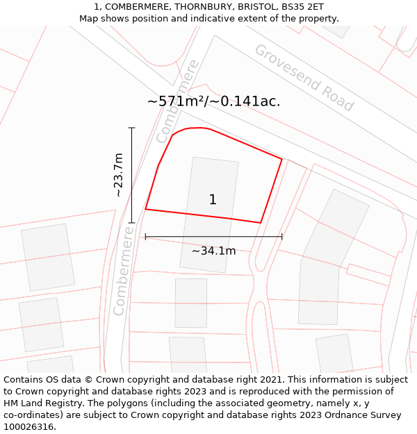 1, COMBERMERE, THORNBURY, BRISTOL, BS35 2ET: Plot and title map