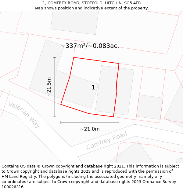 1, COMFREY ROAD, STOTFOLD, HITCHIN, SG5 4ER: Plot and title map