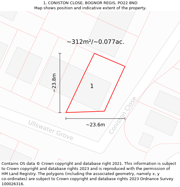 1, CONISTON CLOSE, BOGNOR REGIS, PO22 8ND: Plot and title map