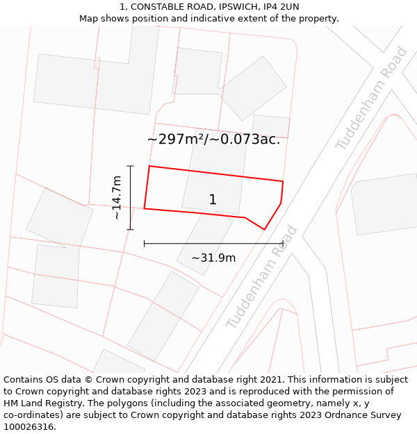 1, CONSTABLE ROAD, IPSWICH, IP4 2UN: Plot and title map
