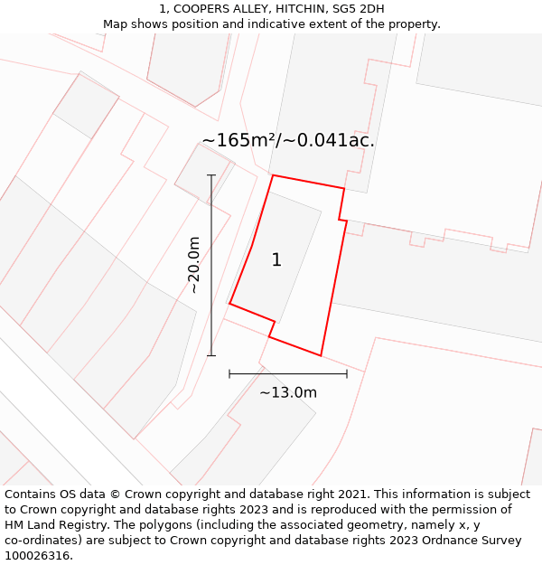 1, COOPERS ALLEY, HITCHIN, SG5 2DH: Plot and title map