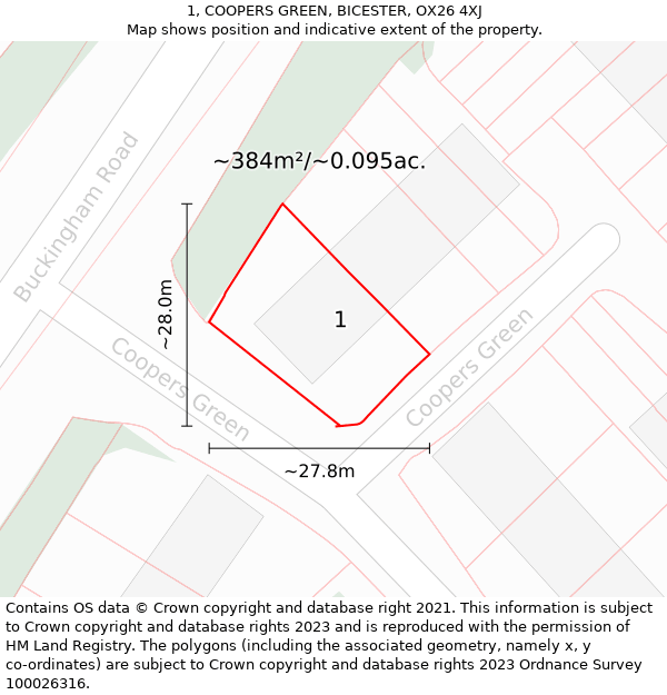 1, COOPERS GREEN, BICESTER, OX26 4XJ: Plot and title map