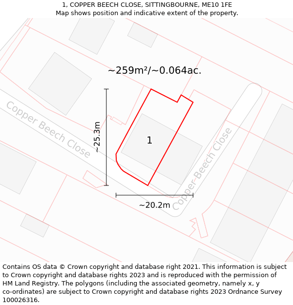 1, COPPER BEECH CLOSE, SITTINGBOURNE, ME10 1FE: Plot and title map