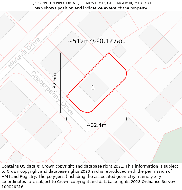 1, COPPERPENNY DRIVE, HEMPSTEAD, GILLINGHAM, ME7 3DT: Plot and title map