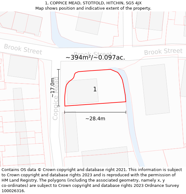 1, COPPICE MEAD, STOTFOLD, HITCHIN, SG5 4JX: Plot and title map