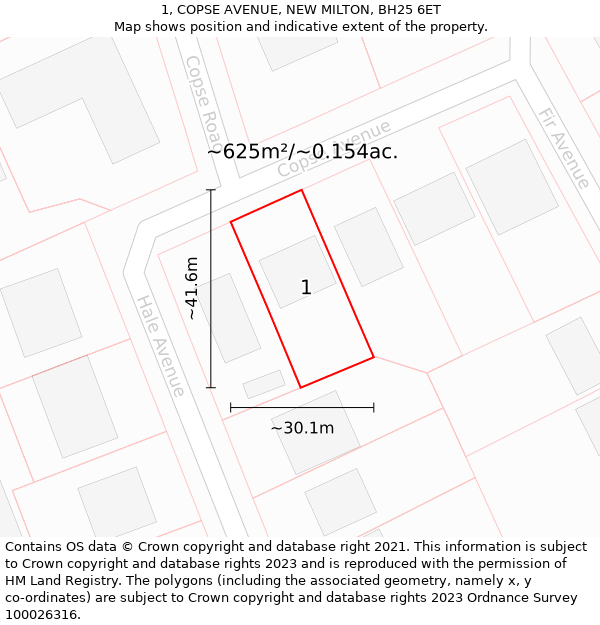 1, COPSE AVENUE, NEW MILTON, BH25 6ET: Plot and title map