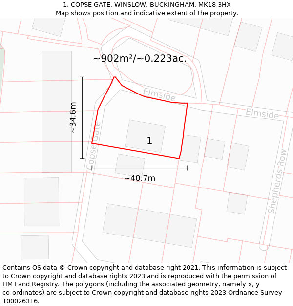 1, COPSE GATE, WINSLOW, BUCKINGHAM, MK18 3HX: Plot and title map