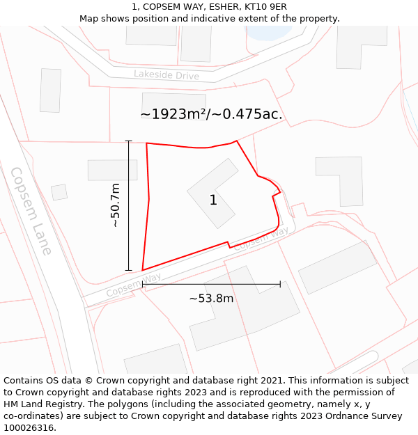 1, COPSEM WAY, ESHER, KT10 9ER: Plot and title map