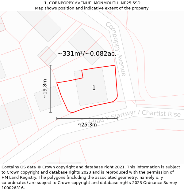 1, CORNPOPPY AVENUE, MONMOUTH, NP25 5SD: Plot and title map