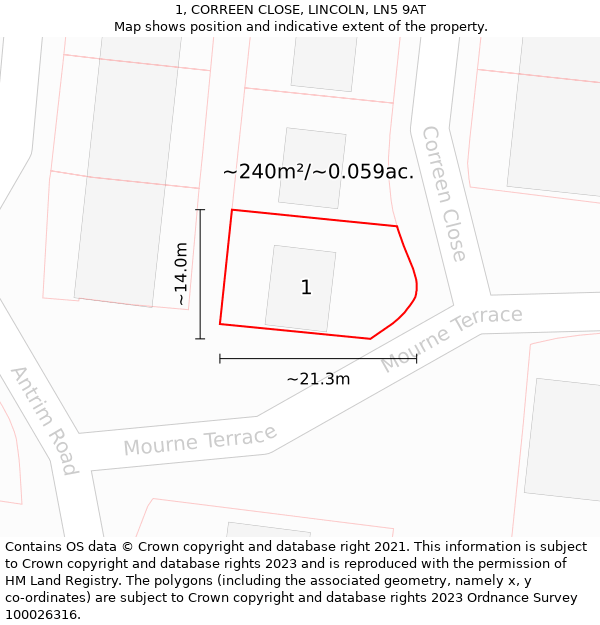 1, CORREEN CLOSE, LINCOLN, LN5 9AT: Plot and title map