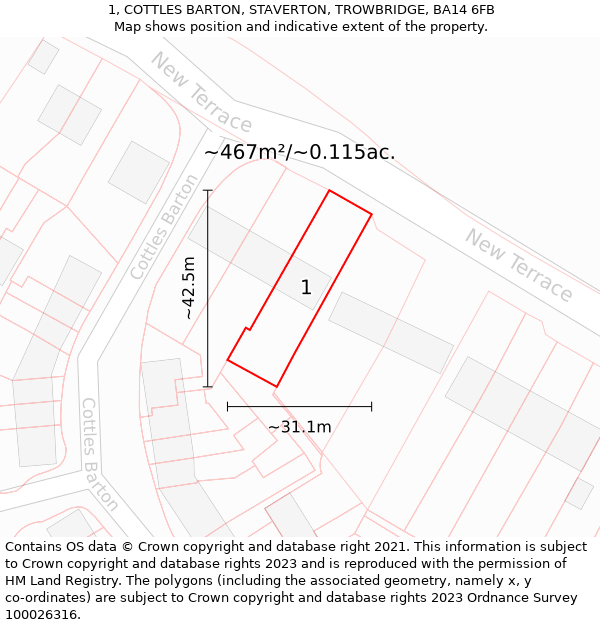 1, COTTLES BARTON, STAVERTON, TROWBRIDGE, BA14 6FB: Plot and title map