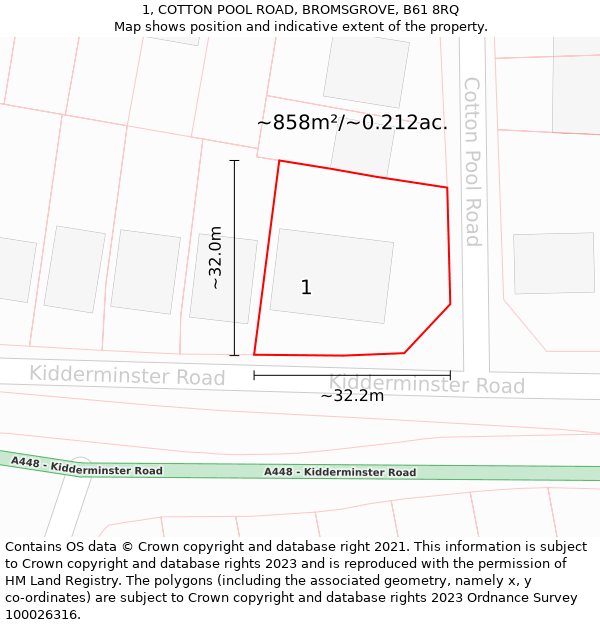 1, COTTON POOL ROAD, BROMSGROVE, B61 8RQ: Plot and title map