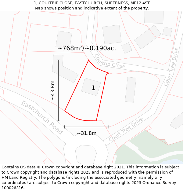 1, COULTRIP CLOSE, EASTCHURCH, SHEERNESS, ME12 4ST: Plot and title map