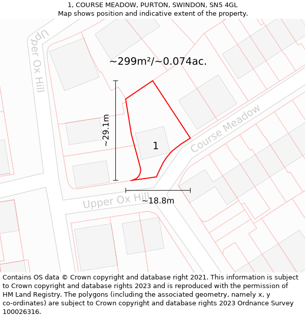 1, COURSE MEADOW, PURTON, SWINDON, SN5 4GL: Plot and title map