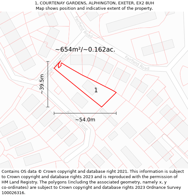 1, COURTENAY GARDENS, ALPHINGTON, EXETER, EX2 8UH: Plot and title map