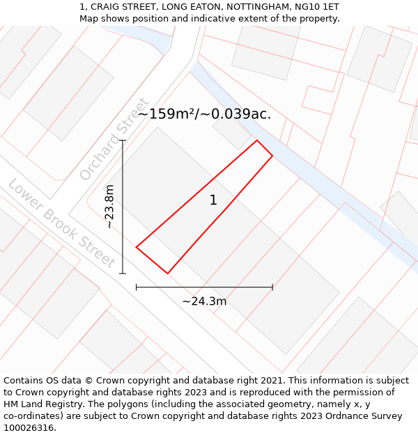 1, CRAIG STREET, LONG EATON, NOTTINGHAM, NG10 1ET: Plot and title map