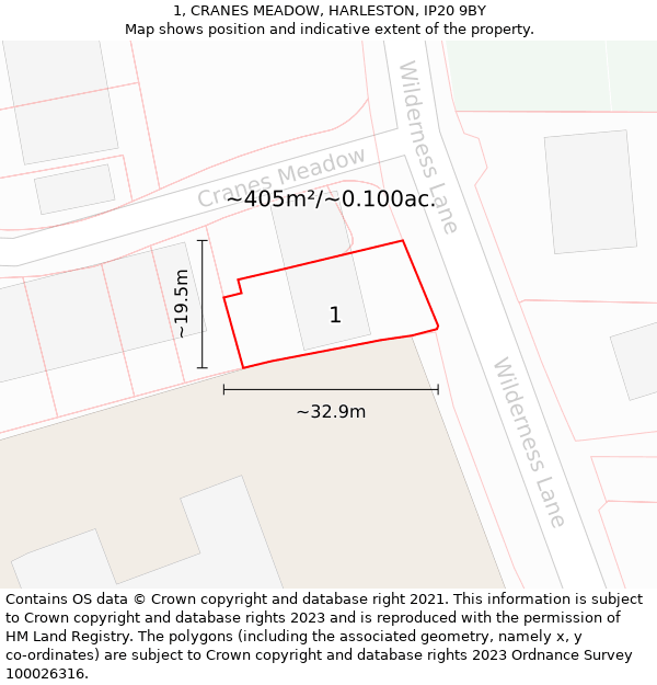 1, CRANES MEADOW, HARLESTON, IP20 9BY: Plot and title map