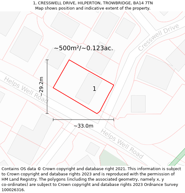 1, CRESSWELL DRIVE, HILPERTON, TROWBRIDGE, BA14 7TN: Plot and title map