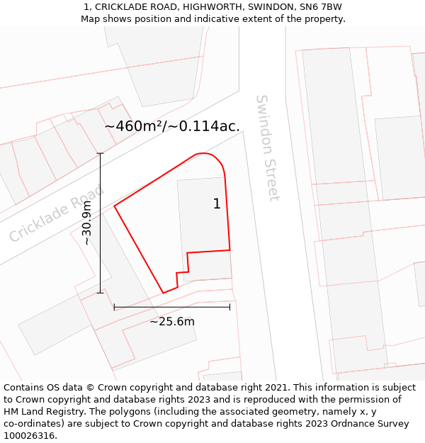 1, CRICKLADE ROAD, HIGHWORTH, SWINDON, SN6 7BW: Plot and title map