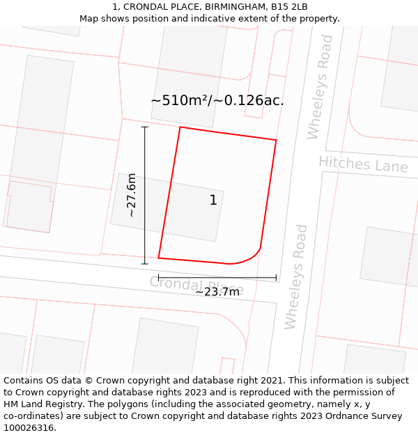 1, CRONDAL PLACE, BIRMINGHAM, B15 2LB: Plot and title map