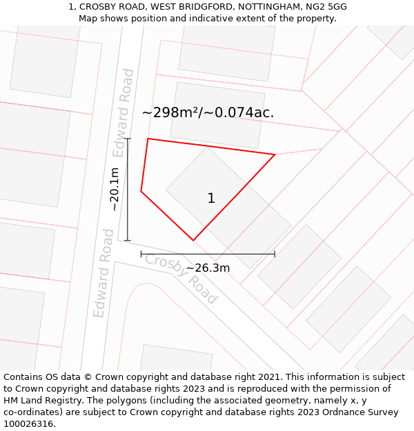 1, CROSBY ROAD, WEST BRIDGFORD, NOTTINGHAM, NG2 5GG: Plot and title map