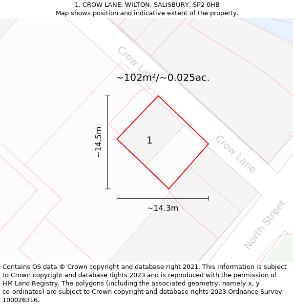 1, CROW LANE, WILTON, SALISBURY, SP2 0HB: Plot and title map