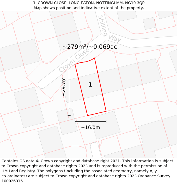 1, CROWN CLOSE, LONG EATON, NOTTINGHAM, NG10 3QP: Plot and title map