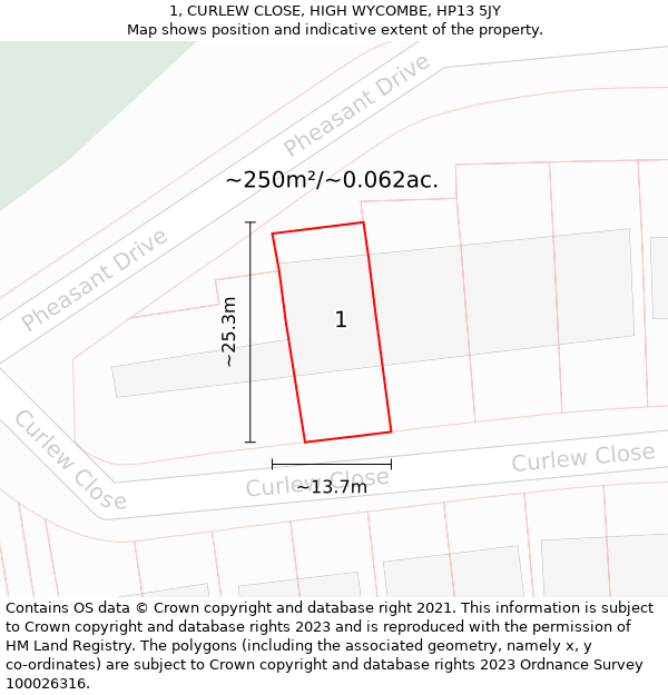 1, CURLEW CLOSE, HIGH WYCOMBE, HP13 5JY: Plot and title map