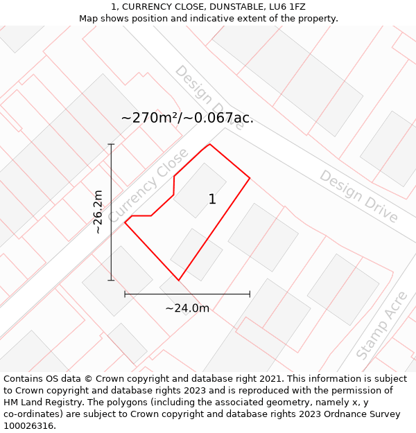 1, CURRENCY CLOSE, DUNSTABLE, LU6 1FZ: Plot and title map