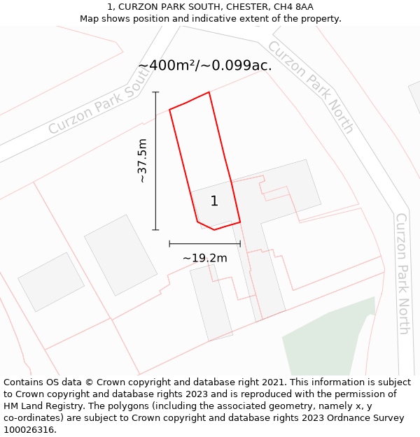 1, CURZON PARK SOUTH, CHESTER, CH4 8AA: Plot and title map