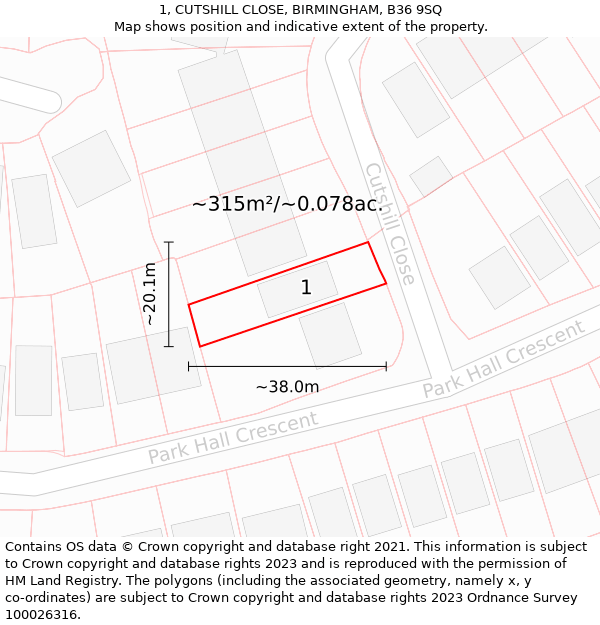 1, CUTSHILL CLOSE, BIRMINGHAM, B36 9SQ: Plot and title map