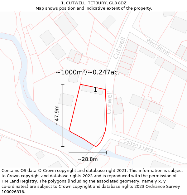 1, CUTWELL, TETBURY, GL8 8DZ: Plot and title map