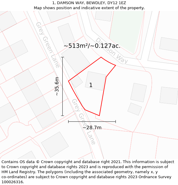 1, DAMSON WAY, BEWDLEY, DY12 1EZ: Plot and title map