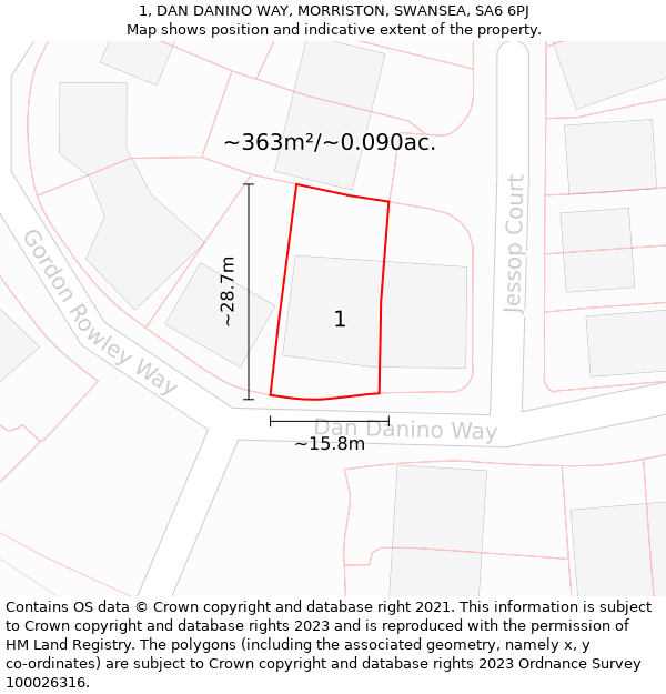 1, DAN DANINO WAY, MORRISTON, SWANSEA, SA6 6PJ: Plot and title map