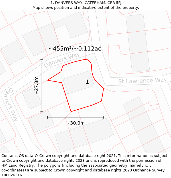 1, DANVERS WAY, CATERHAM, CR3 5FJ: Plot and title map