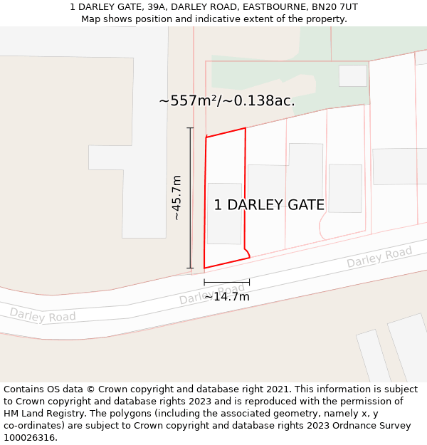 1 DARLEY GATE, 39A, DARLEY ROAD, EASTBOURNE, BN20 7UT: Plot and title map