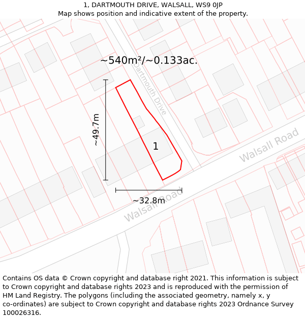 1, DARTMOUTH DRIVE, WALSALL, WS9 0JP: Plot and title map