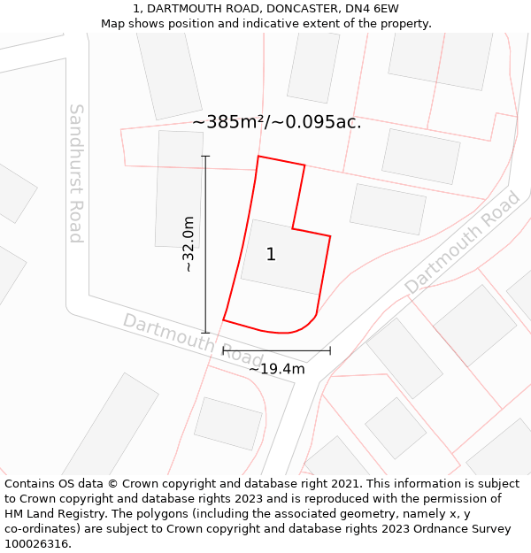 1, DARTMOUTH ROAD, DONCASTER, DN4 6EW: Plot and title map