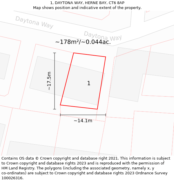 1, DAYTONA WAY, HERNE BAY, CT6 8AP: Plot and title map