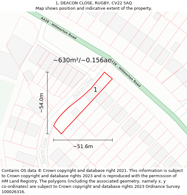 1, DEACON CLOSE, RUGBY, CV22 5AQ: Plot and title map