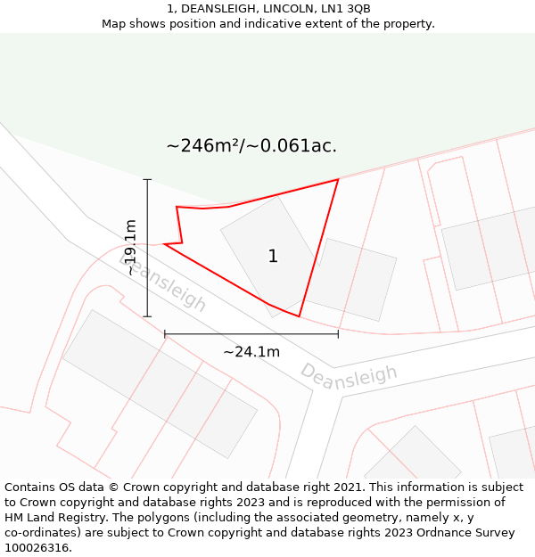 1, DEANSLEIGH, LINCOLN, LN1 3QB: Plot and title map