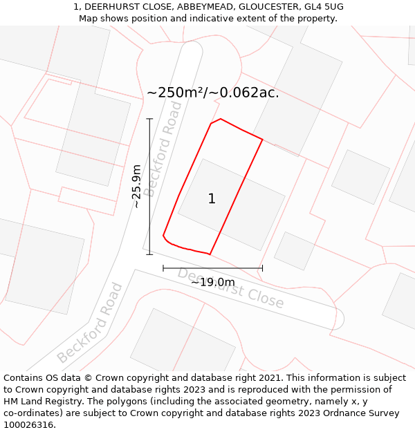 1, DEERHURST CLOSE, ABBEYMEAD, GLOUCESTER, GL4 5UG: Plot and title map